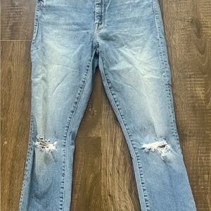 MOTHER High Waisted Ankle Fray Jeans - Light Blue